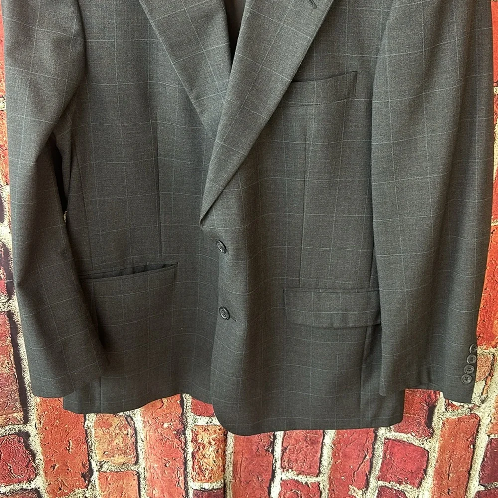 Bill Blass Menswear Vintage Blazer Suit Jacket Size 44 R Gray Plaid